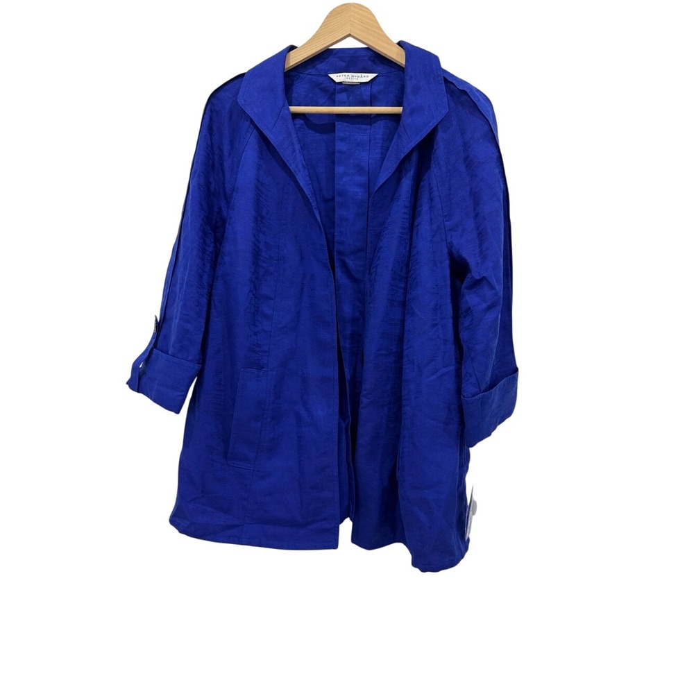 NWT Peter Nygård Petite Blue Linen Blend Open Front Jacket PL Cotton Linen